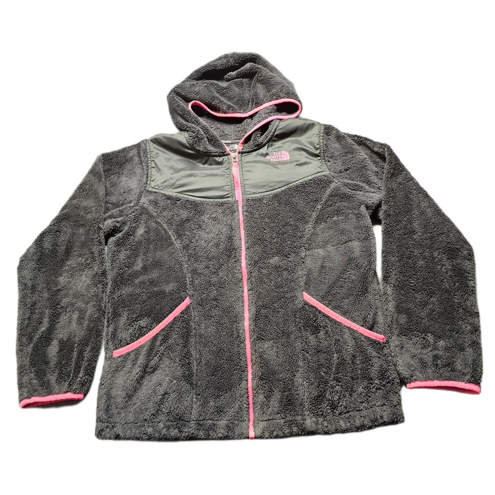 The North Face Sherpa Fleece Jacket Girls‎ XL Gray Hooded Long Sleeve Full Zip